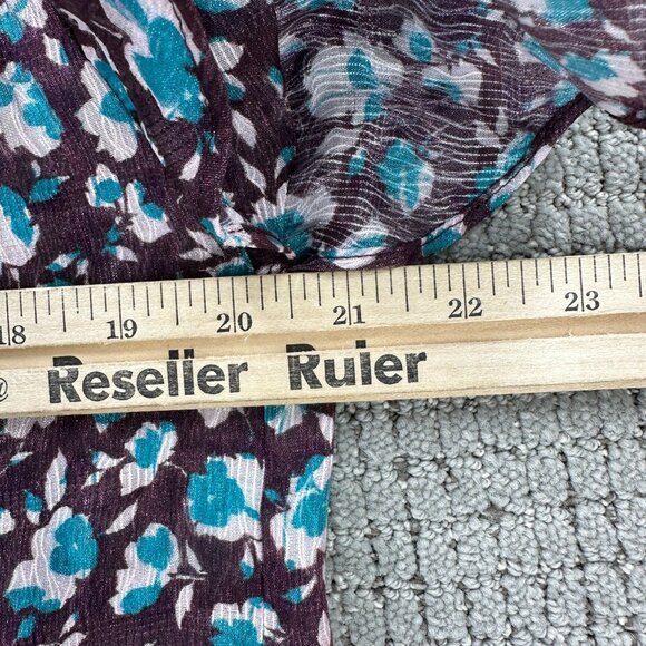 Ramy Brook Blouse Womens Small Wine Blue Pullover Sidney Printed Flutter Sleeve - Picture 4 of 11